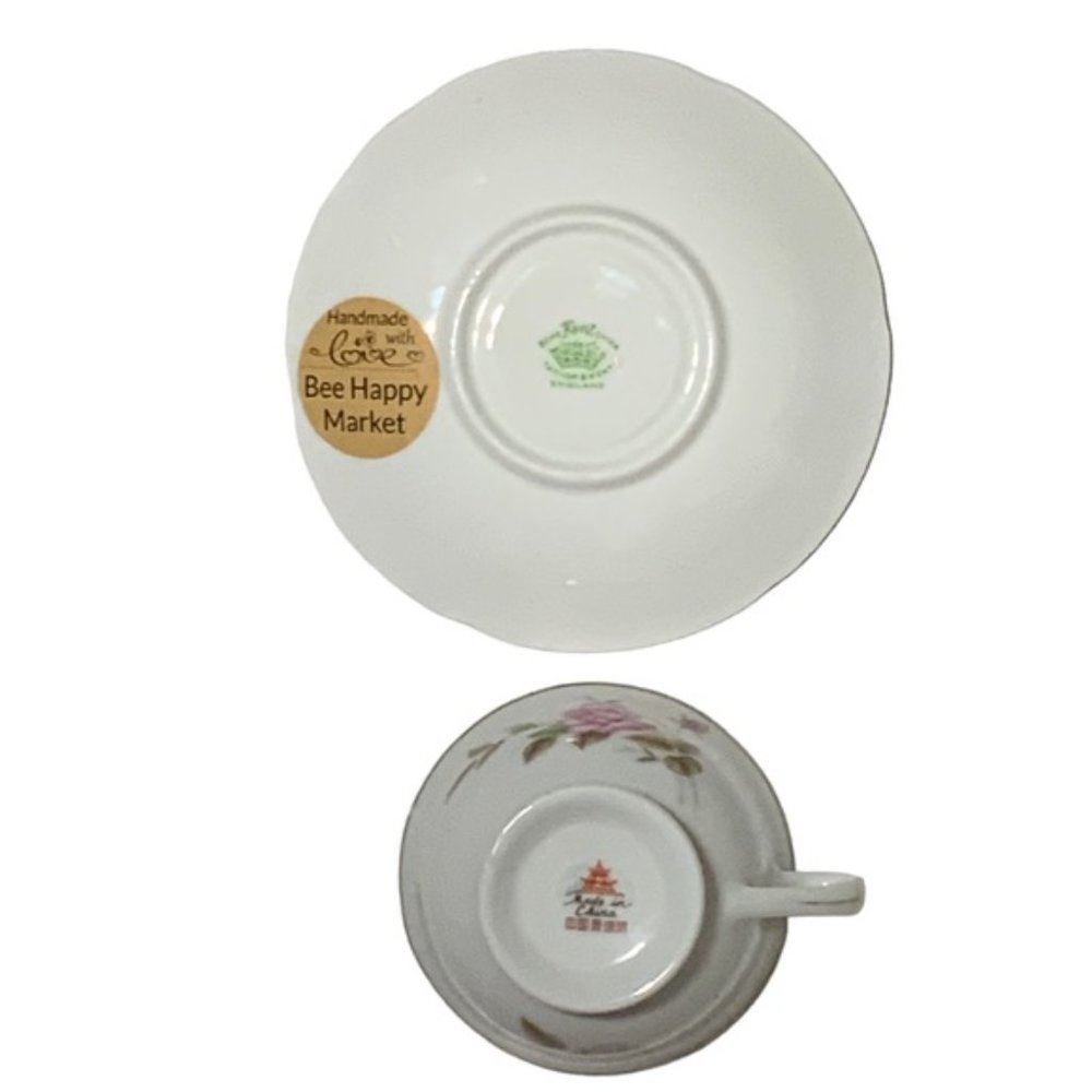 Vintage HandmadeTeacup Candle Saucer Set with Artisan Hand Poured Soy Candle - Picture 6 of 16